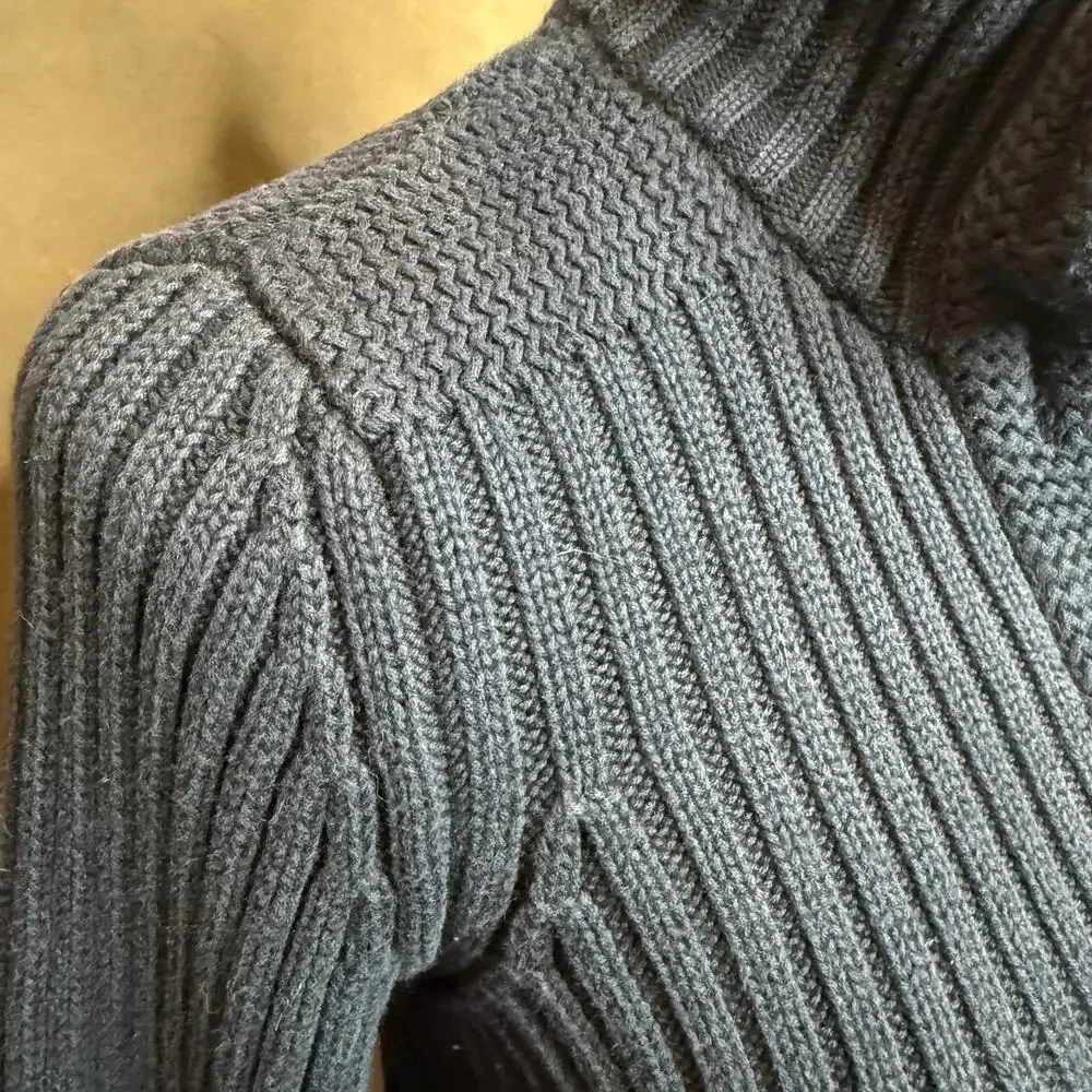 Talbots Petites Pima Cotton Rib Knit Cardigan Sweater Navy Blue Size Small